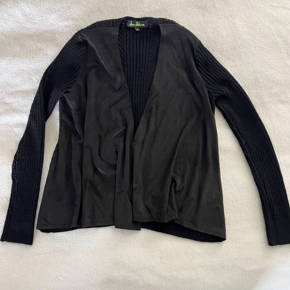 Sam Edelmen Black Open Front Cardigan Suede Panels, Size M